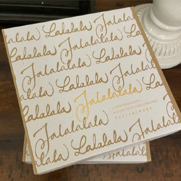 NEW S4 Pottery Barn Fa La La Appetizer Plates Gold Holiday Stoneware Snack Plate - Picture 6 of 6